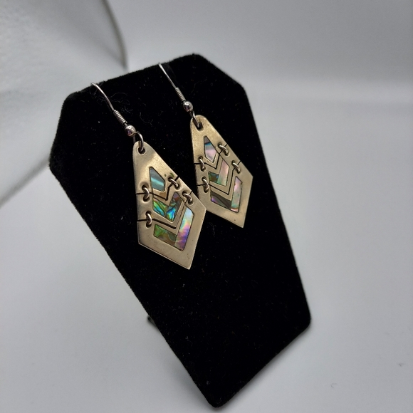 Vintage Alpaca Mexico Abalone Dangle Earrings. - Picture 3 of 13